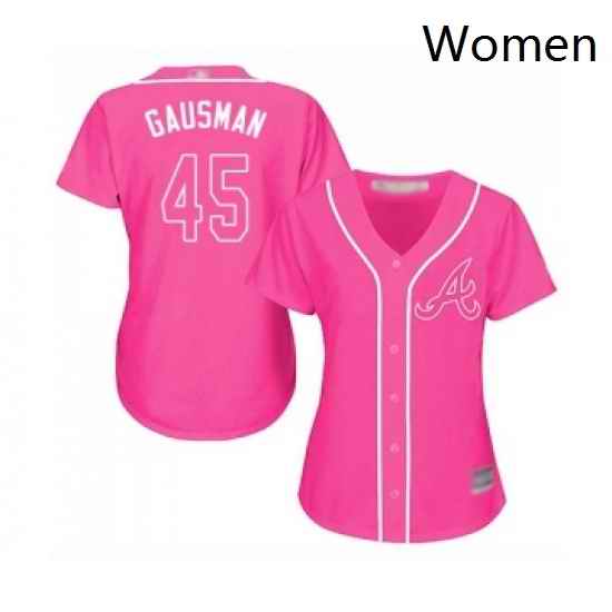 Womens Atlanta Braves 45 Kevin Gausman Replica Pink Fashion Cool Base Baseball Jersey